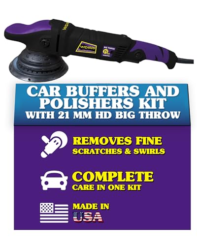 Wizards Car Buffers and Polishers Kit with 21 mm HD Big Throw - Ergonomic Design Dual Action Orbital Polisher and Car Scratch Remover - Car Detailing Supplies For Body Shop Professionals and Beginners - color: 21 Mm Hd Big Throw