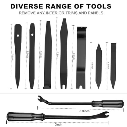 18Pcs Car Trim Removal Tool Kit Pry Tool Set, Panel Clip Pliers Door Panel Removal Tool Automotive Clip Removal Tool, Plastic Pry Tool Kit Auto with Valve Stem Caps for Car Interior Repair, Black - color: black