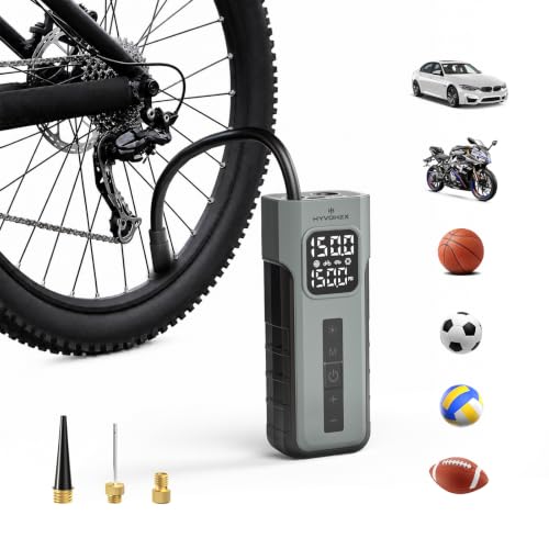 Tire Inflator Portable Air Compressor for Ball Pump,1 Min Fast Inflation Cordless Bike Pump with Digital Pressure Gauge LED Light,150 PSI Electric Air Pump for Car Tires,Bicycle,Motorcycle,Ball (Grey) - color: Grey