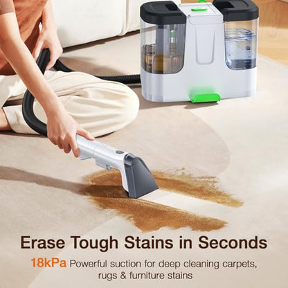 Portable Carpet & Upholstery Cleaner, 18Kpa Carpet Cleaner Machine for Deep Stain Removal, Spot Cleaner for Pet Accidents, Area Rugs, Stairs, Car Upholstery & Couches, Includes Tools & Self-Cleaning - color: Black & White