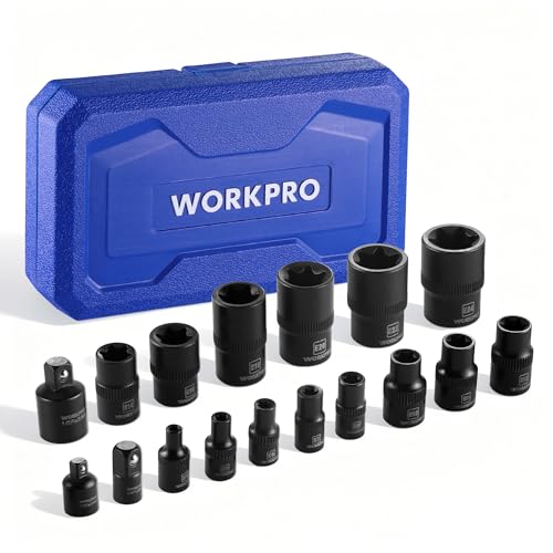 WORKPRO 17 PCS Female E-Torx Socket Set, E4-E24, CR-V Steel | 1/4",3/8",1/2" Drive, Inverted Torx, Storage Case, for Auto & Engine Repair