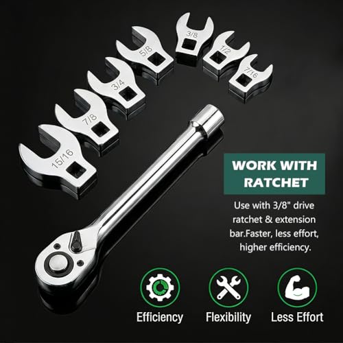 11-Piece Crowsfoot Wrenches Set, SAE Sizes from 3/8" to 1" Open-End Crowfoot Wrench Set with Organizer, Drive Flare Nut Wrench Tools for Automotive Repair Work
