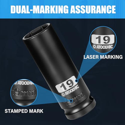 4 PCS Metric Impact Socket Set 1/2" Square Drive,Deep 17mm,19mm,21mm,22mm Allen Sockets,CR-MO Alloy Steel,6 Point Radius Corner Design,Rugged Construction,With Storage Red Case - size: 1/2" Metric 4pc