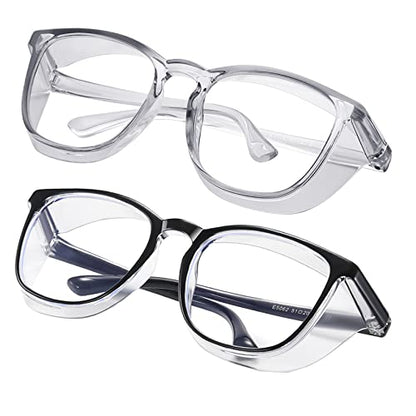 Safety glasses Goggles Nurses Protective Eyewear - Anti Fog Square Frame Stylish Clear Glasses for Women Men - color: B06-gery Black