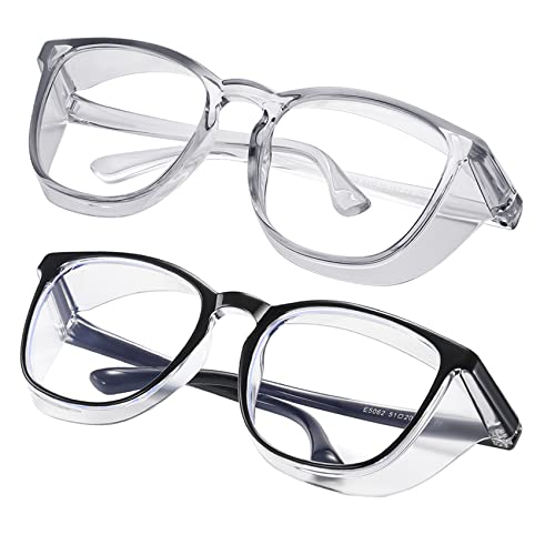 Safety glasses Goggles Nurses Protective Eyewear - Anti Fog Square Frame Stylish Clear Glasses for Women Men - color: B06-gery Black
