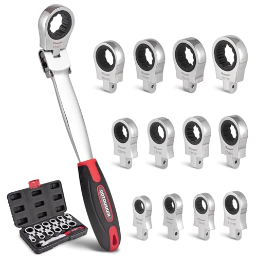 Flex Head Ratcheting Wrench Set, 8-19mm Ratchet Wrench Set with Interchangeable Heads for Mechanic Repair - style: Metric