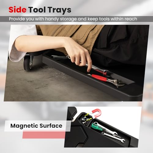 Goplus 43" x 22" Foldable Creeper, 350LBS Mechanic Creeper with Soft Padded Headrest, Magnetic Tool Tray, Heavy-Duty Rolling Garage Creeper, Aotomotive Under Car Creepers for Work Shop, Auto Repair