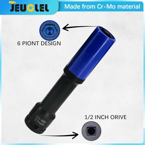 3PCS Lug Nut Socket Set, 1/2" Drive Impact Extra-Long Impact Socke | 17mm, 19mm, 21mm, 6 Point, Non-Marring, Thin Wall, Deep Socket, Wheel Protector, Protective Socket, Color-Coded, Cr-Mo Steel