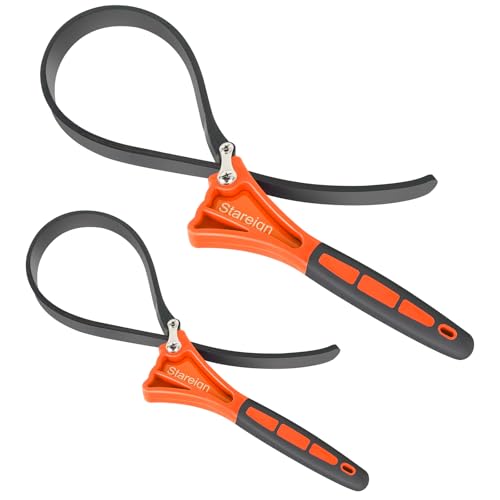 2-Pack Rubber Strap Wrench,Oil Filter Wrench Diameter 4" and 6" Heavy Duty Adjustable Blet Wrench for Jar Opener,Water Filter,Plumbing,Sink,Faucet(Orange) - color: Orange