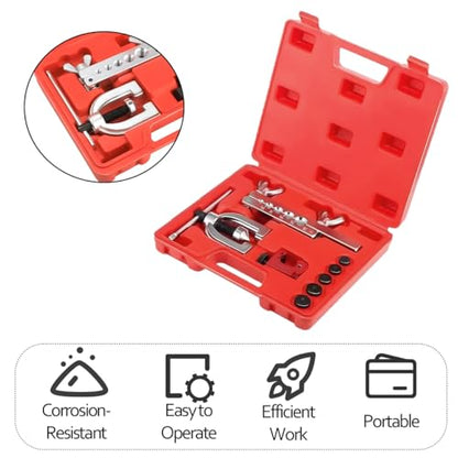 Car Brake Line Flaring Tool Kit, Double & Single Flaring Tool with Tubing Cutter for 3/16" 1/4" 5/16" 3/8" 1/2", Automotive Brake Line Repair Set for Copper Aluminum Fuel Tube