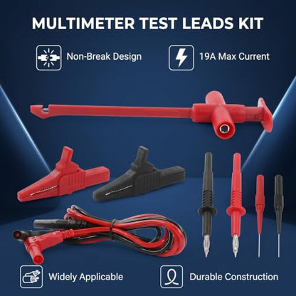 Multimeter Automotive Test Wire Kit Puncture Probes with Wire Piercing Probe Clip Banana Plug Probe 19A JT8001‑1 Banana Plug Extension Test Cable Set