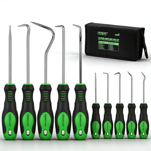SWANLAKE 10PCS Pick and Hook Set, Pick Tool Set for Car Auto Oil Seal/O-Ring Seal Gasket Pick Mini Hooks Puller Remover (10PCS) - color: 10-piece Short & Sliver Hook