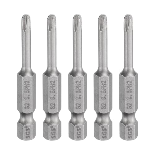 HARFINGTON 5pcs #2 Phillips Screwdriver Bit PH2 1/4" Hex Shank 2" (50mm) Long Magnetic S2 Steel Industrial Grade Screw Driver Bit Cross Head Electric Drill Bits 0.138" (3.5mm) Rod - size: PH2 x 50mm x 3.5mm