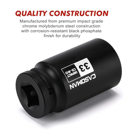 CASOMAN 3/4" Drive 33 mm Axle Nut Impact Socket, CR-MO, 6 Point Deep Impact Socket (33MM) for Easy Removal of Axle Shaft Nuts - size: 3/4-Inch Drive