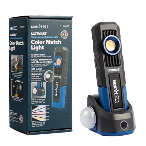 NextLED Ultimate NT-6692M Professional Rechargeable Auto Detailing Light, CRI 96+ Color Match & Paint Correction Light, 5 Color Temps, 500 Lumens, W/Light Diffuser, IPX6, 3-Year Warranty