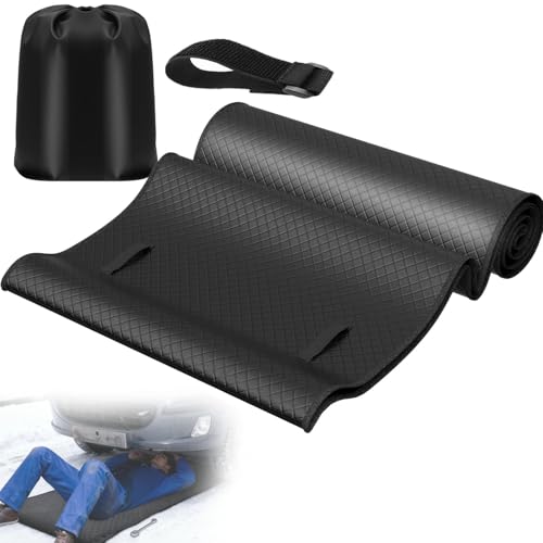 Portable Rolling Creeper Mat, 60''x28'' Under Car Roller with Storge Bag, Foldable Mechanic Mat for Outdoor Low Clearance Working on Uneven Surfaces, Black