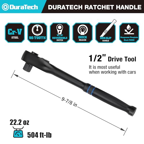 DURATECH 1/2-Inch Drive Ratchet, 90-Tooth Quick-Release Ratchet Wrench, Reversible, Cr-V Made, 4° Swing, Manganese Phosphate Black Finish, Gifts for Men Gifts for Women - size: 1/2"(Black)