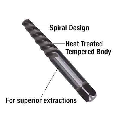 Century Drill & Tool 73415 Spiral Flute Screw Extractor Set, #1 - #5, Heat-Treated Steel, Superior Grip for Easy Extraction of Broken Screws and Bolts - size: 5-piece Spiral Flute