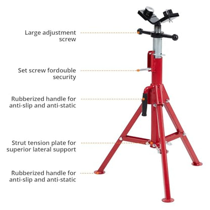 2PCS Pipe Jack Stand, Heavy Duty Pipe Stand, 2-Ball Transfer, 2500LB Jack Stands Carbon Steel with Portable Folding Legs 28-52 Inch Height Adjustable 1/8"-12" Capacity - color: Red | 2-Ball Transfer