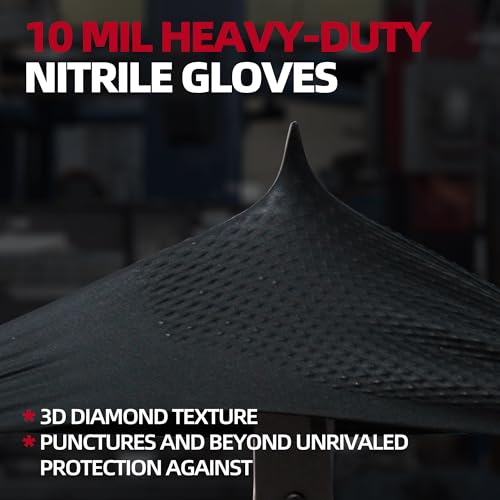 Jointown Upgraded 10 Mil Heavy Duty Nitrile Gloves, Mechanic Gloves Nitrile Disposable, with Raised Diamond Texture - color: Black 10 Mil, size: Large