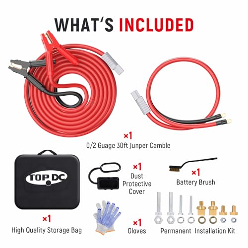 TOPDC 0 Gauge 30 Feet Jumper Cables with Quick Connect Plug for Car, SUV and Trucks Battery, Heavy Duty Automotive Booster Cables for Jump Starting Dead or Weak Batteries with Carry Bag - size: 0 Gauge, (30FT) Andersen Connector