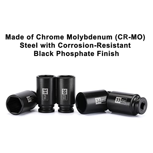 Mayouko 9PCS 1/2 Inch Drive Deep Impact Socket Set, 29-38MM, Spindle Axle Nut Sockets, Metric, Deep, 6-Point, CR-MO - size: 1.142" - 1.496" (9 Pieces)