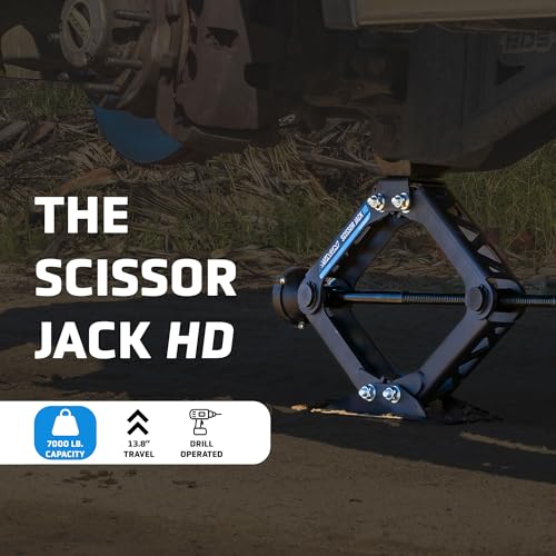 AGM Heavy Duty Scissor Jack HD for Trucks, Vans & Trailers - 7000lbs Capacity, 20.5" Lift Height, 1/2" Hex Drive, Portable Scissor Jack with VersaLift Interchangeable Heads, Drill Adapter & Carry Bag