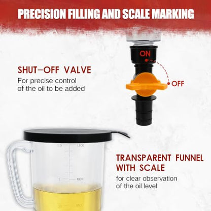 18Pcs No-Spill Engine Oil Funnel Kit, 1.59QT/1.5L Automotive Oil Funnel Set | Spill-Proof, 12 Adapters, 2 Magnetic Trays, Elbow Fitting & Arrow Screen, Universal Fit for Ford, BMW, Audi, GM, Land Rover