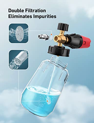 AstroAI Foam Cannon, Heavy Duty Durable Car Wash Foam Sprayer for Pressure Washer with 1/4" Quick Connector, Wide Neck Adjustable Snow Foam Lance and Thick Foam, Easy Install for Versatile, 1L Bottle - style: 1 L Bottle, Without 5 Nozzles