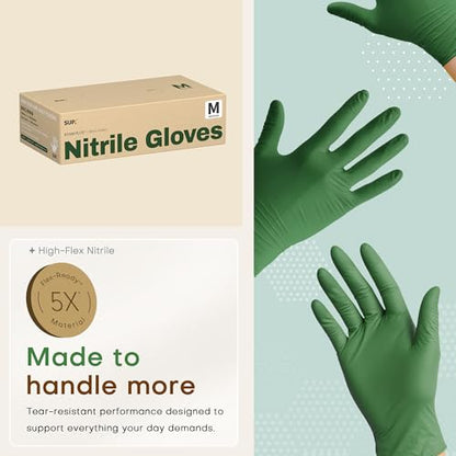 SUP Powder-Free Nitrile Exam Gloves, 100 Count Food Safe Latex-Free Disposable Gloves for Medical Lab Cooking Cleaning, Green - color: Medium (Moss Green)