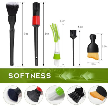 5PCS Car Detailing Brushes Duster Kit, Soft Cleaning Set Includes Dashboard Crevice Brushes Air Vent Duster, Auto Interior Dusting Brush Kit for Air Vent Dashboard Panel