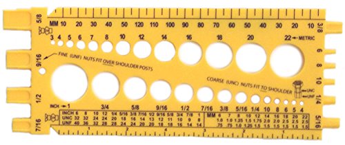 Stainlesstown Nut Bolt Thread Gauge (Yellow) - Measures Diameter, Thread Pitch & Length - Fractional #4 to 1" & Metric 3mm to 22mm - 1/4" Thick Hard Plastic - color: Yellow