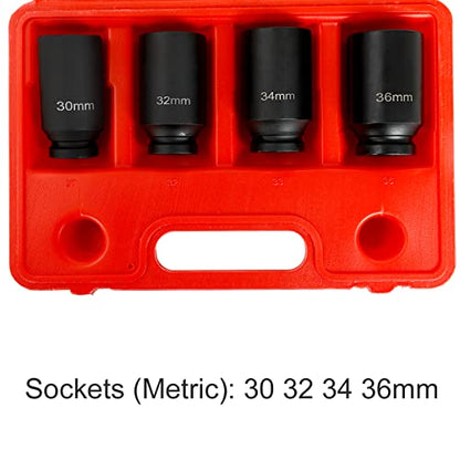 TYFYB Impact Socket Set,1/2 inch Drive Spindle Axle Nut Socket Set 4PC 12 Point Metric 30mm 32mm 34mm 36mm,Heavy Duty Impact Socket Set with Portable Case