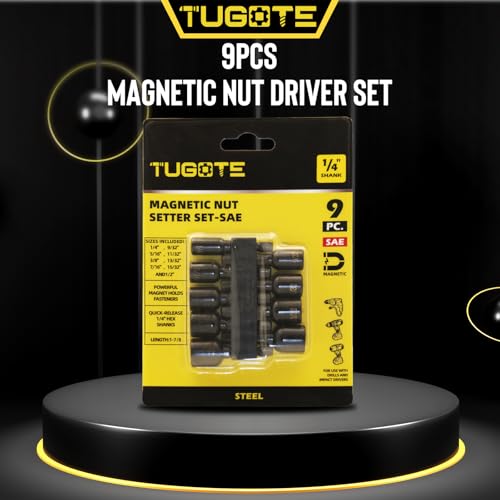 9-PCS Magnetic Nut Driver Set - Impact Nut Driver Bit Set for Impact Drill, SAE, Drill Socket Set, 1/4 Inch Hex Shank, Cr-V Steel - style: 9pcs SAE