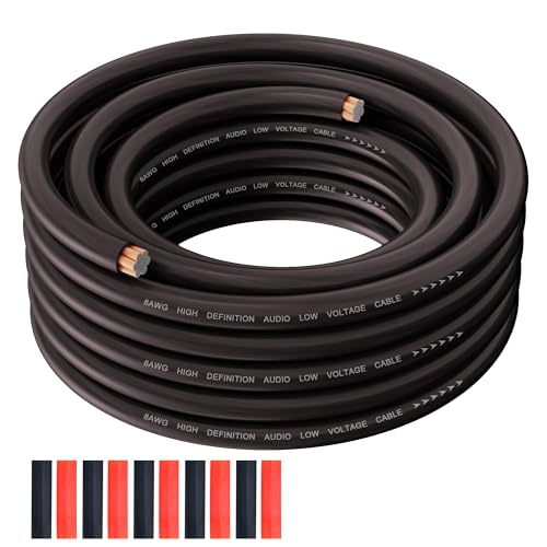 8 Gauge Wire 25FT, Primary Automotive Amplifier Power/Ground Wire, Car Battery Cable, Car Audio Amplifier, Car Fuse, 8AWG Copper Clad Aluminum CCA, Translucent Black Cable with 10 Heat Shrink Tubing - color: Black, size: 25FT
