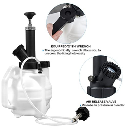 4L Brake Bleeder Kit One Person, Manual Brake Pressure Bleeder | Hand Pump, 0-50Psi Pressure Guage, 1L Brake Bleeder Bottle, For Most European Automotive - size: 4 L Manual Brake Bleeder Kit