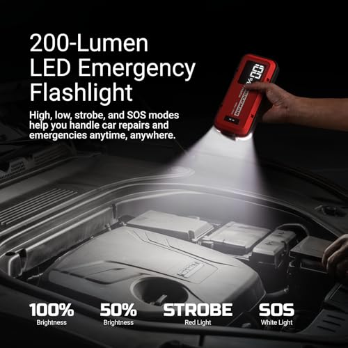 Hulkman Alpha,Ultra Red,1000A 37Wh Jump Starter,10000mAh Power Bank, Portable,12V Jump Box with Jumper Cables,45-Min Full Recharge,24-Month Standby,Easy Start,IP65,LED Display,for 6.5L Gas/3.0L Diesel - style: 1000A&37Wh