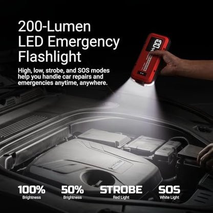 Hulkman Alpha,Ultra Red,1000A 37Wh Jump Starter,10000mAh Power Bank, Portable,12V Jump Box with Jumper Cables,45-Min Full Recharge,24-Month Standby,Easy Start,IP65,LED Display,for 6.5L Gas/3.0L Diesel - style: 1000A&37Wh