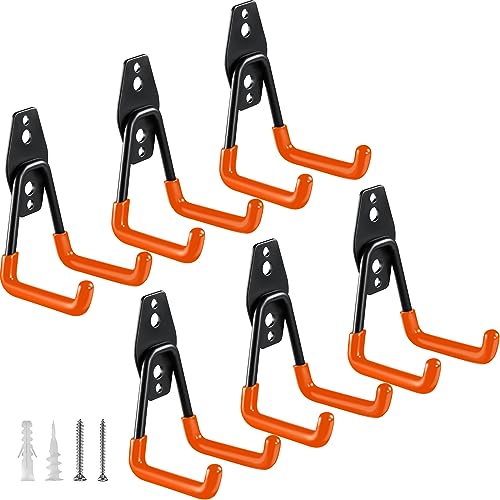 HUPBIPY Heavy Duty Garage Hooks 6 Pack, 2.8 inch Small U Shaped Hanger, Wall Mounted Storage System, Power and Garden Tool Organizer, for Hanging Ladders, Hose, Bulk Items and More - color: Orange, size: 6 Pack 2.8inch U Hook