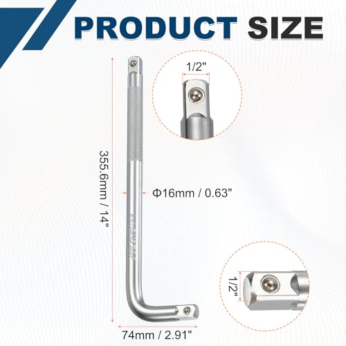 HARFINGTON Socket Breaker Bar 1/2" Drive 14" Long 50BV30 Alloy Steel L-Shape Extension Bar Axle Nut Socket Wrench Hand Tool for Car Mechanical Equipment Repair, Matte Silver - size: 1/2"x14"
