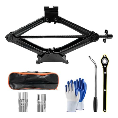 Sun Walker Car Jack Kit, 2 Ton (4409 lbs) Scissor Jack Spare Tire Changing Repair Tool with Lug Wrench, Portable Scissor Lift Jacks Universal Emergency Kit for Car Truck SUV