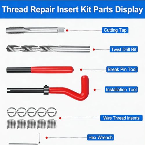 M10 X 1.25 Thread Repair Kit, Metric Helicoil Kit with HSS Drill Bit, 10PC Wire Thread Inserts - size: M10 x 1.25mm