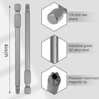 VESTTIO T25 Security Torx Bit Set, Tamper Proof Star Bits Set, Drill Bit Set, 10PCS, 1/4 inch Hex Shank, 4 Inch Length, S2 Alloy Steel, for Power Screwdriver Impact Driver, with Storage Case - size: T25/4 inch