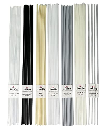 JOUNJIP 13" Plastic Welding Rods - Long 7 Types of Welding Plastic (PP PU ABS PE TPO PA PC) Most Common Plastics- For Use With JOUNJIP Plastic Welding Kit- 52 Pack 1/8" Dia - High Quality Checked