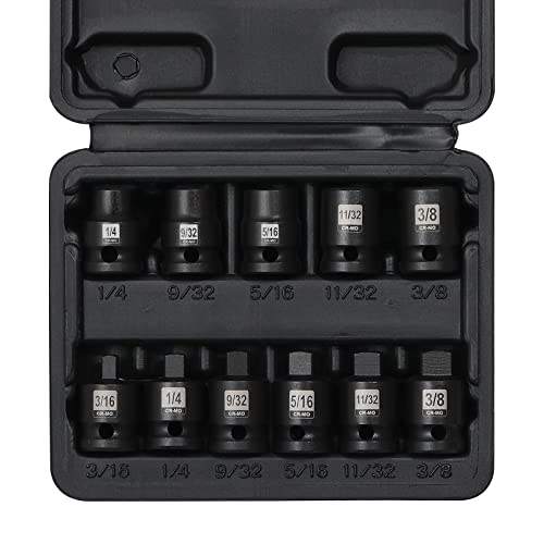 3/8" Drive Pipe Plug Socket Set, 11-Piece, SAE, CR-MO, Tapered Male Square Drive, Chamfered Female Square Drive - size: 3/8" Drive