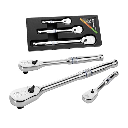 DURATECH 3-Piece Ratchet Set, 1/4", 3/8", 1/2" Drive | 90-Tooth, Dirt Resistance, Chrome Alloy, Fully Polished, Storage Case - style: Low Profile