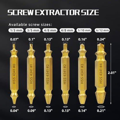 RENYU 6 Pcs Damaged Screw Extractor Kit, HSS 4341 Screw Extractor Remover Set for Stripped Bolts Drill Bit Tools Stripped Head Screws Nuts