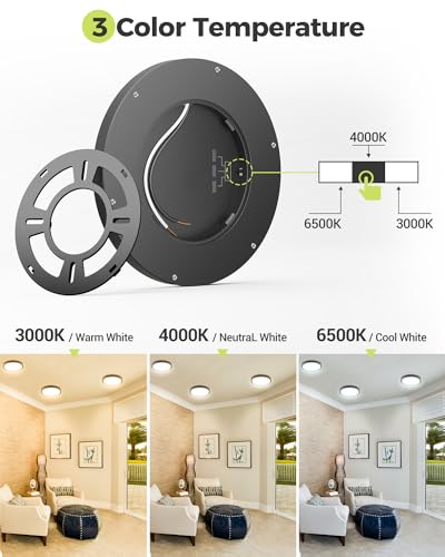 hepside 2PACK LED Flush Mount Ceiling Light 3000K-4000K-6500K & 100W Equivalent Modern Kitchen Recessed Ceiling Lamp 24W 3200Lm 12 Inch for Bathroom Closet Laundry Bedroom Hallway,Black - color: Black, size: 12Inch-2pack