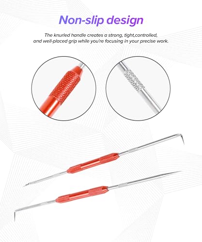 2PCS CarbonSteel Hook Tool and Pick Set,Car Accessories Double End Pick and Hook Set,Used to Automotive Repair,Cleaning Small Grooves,Remove O-Rings,Applicable to Most Cars (Red)