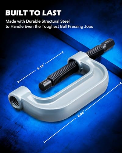 Orion Motor Tech Heavy Duty Ball Joint Press & U Joint Removal Tool Kit with 4x4 Adapters, for Most 2WD and 4WD Cars and Light Trucks - color: light gray C-frame